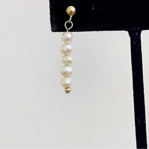 14K Gold Pearl Drop Earrings CU 1 1/4” Bridal - Picture 3 of 12